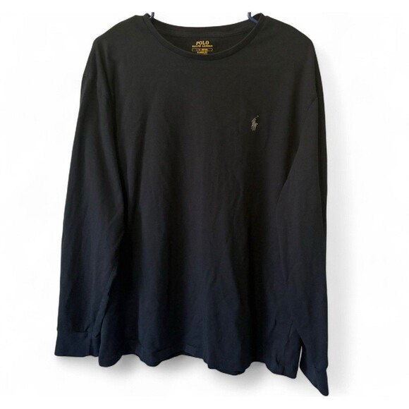 Polo Ralph Lauren Long Sleeve Crew Neck Men Large Black Shirt Minimalist Classic - Picture 1 of 10